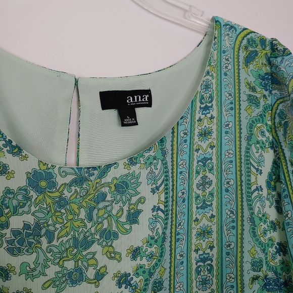 a.n.a. green & blue pasley print midi dress. Size L. - Picture 3 of 6
